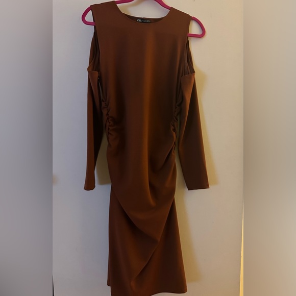 Zara Brown Cutout Ruched Dress Size M - Picture 4 of 4